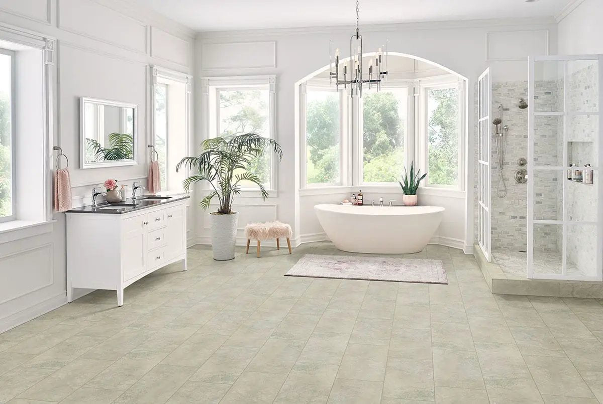 Legend Grey Matte Bullnose Travertine Look Porcelain Tiles 3x12 in a finished room