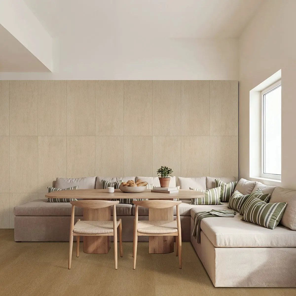 Livingstyle Beige Ridge Matte Porcelain Tiles 24x48 in a finished room