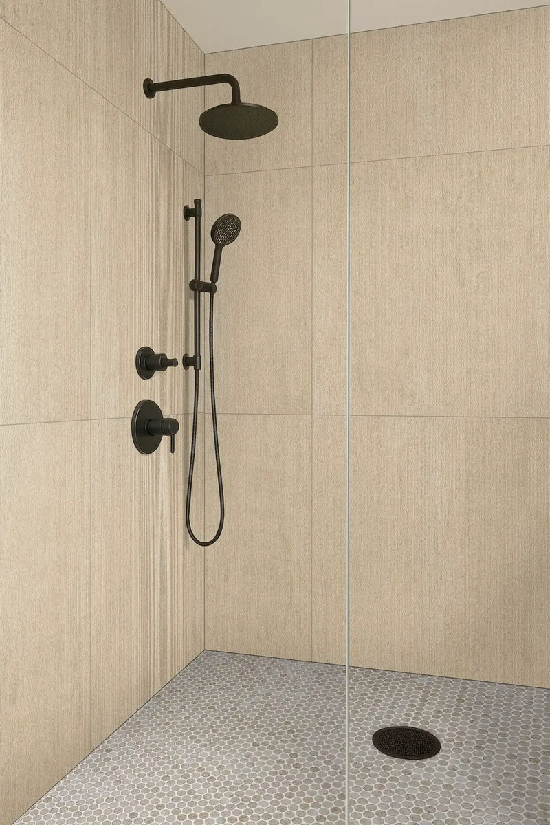 Livingstyle Beige Ridge Matte Porcelain Tiles 24x48 in a finished room