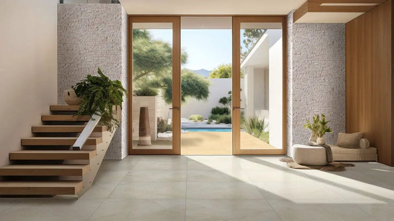 Livingstyle Cream Matte Limestone Look Porcelain Tiles 18x36 in a finished room