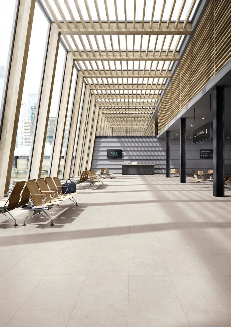 Livingstyle Pearl Matte Bullnose Limestone Look Porcelain Moldings 2x24 in a finished room