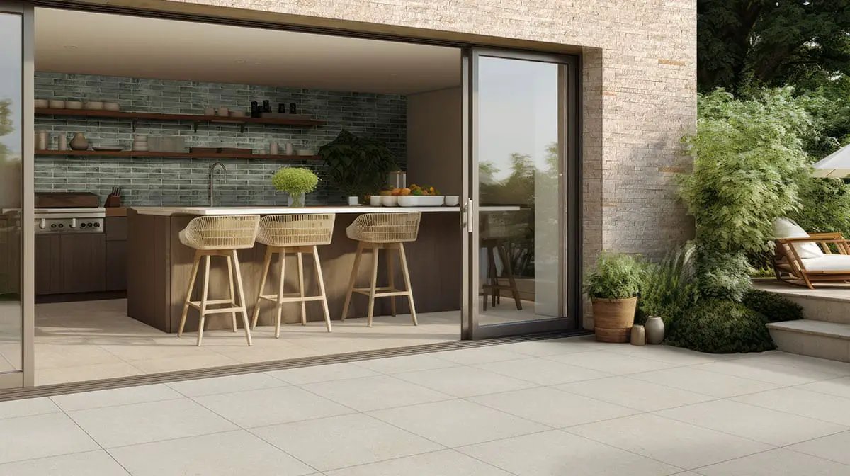 Livingstyle Pearl Matte Bullnose Limestone Look Porcelain Moldings 2x24 in a finished room