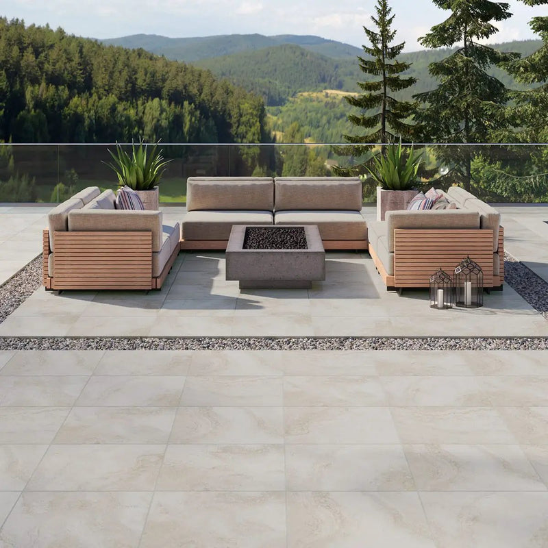 Livingstyle Travertino Matte Travertine Look Porcelain Tiles 18x36 in a finished room