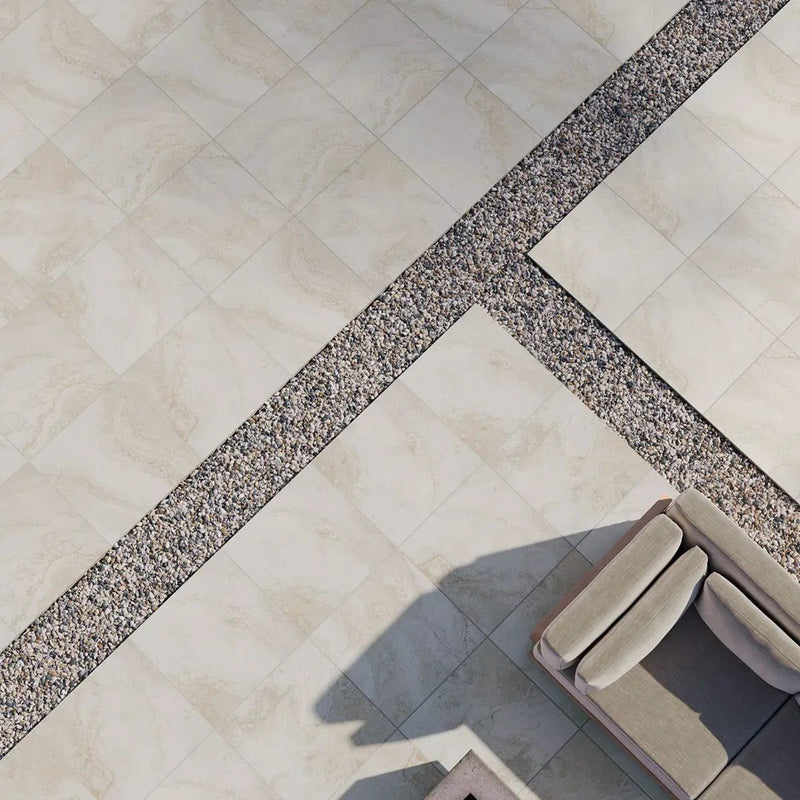 Livingstyle Travertino Matte Travertine Look Porcelain Tiles 18x36 in a finished room