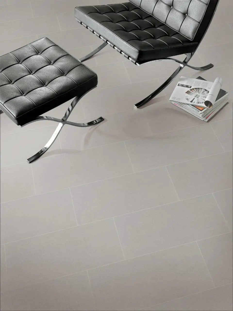 Loft Gris Matte Fabric Look Porcelain Tiles 12x24 in a finished room