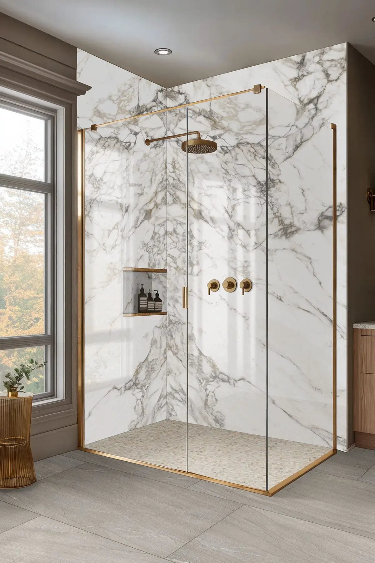 Malahari Greige Lappato Porcelain Tiles 12x24 in a finished room