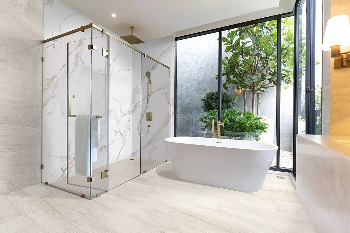 Malahari White Lappato Porcelain Tiles 12x24 in a finished room