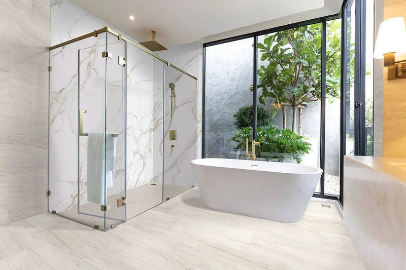 Malahari White Lappato Porcelain Tiles 12x24 in a finished room
