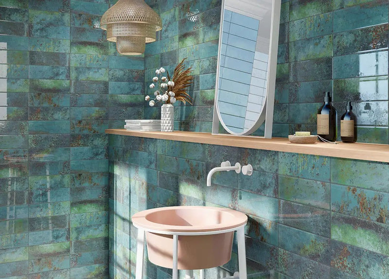 Marza Aqua Subway Tile Glossy Ceramic Mosaics 4x12 by MSI Surfaces