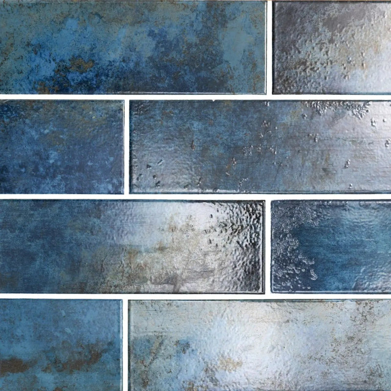 Marza Cobalt Subway Tile Glossy Ceramic Mosaics 4x12 close up