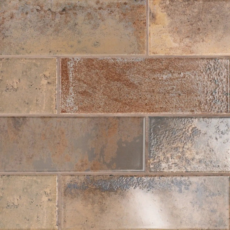 Marza Rust Subway Tile Glossy Ceramic Mosaics 4x12 close up