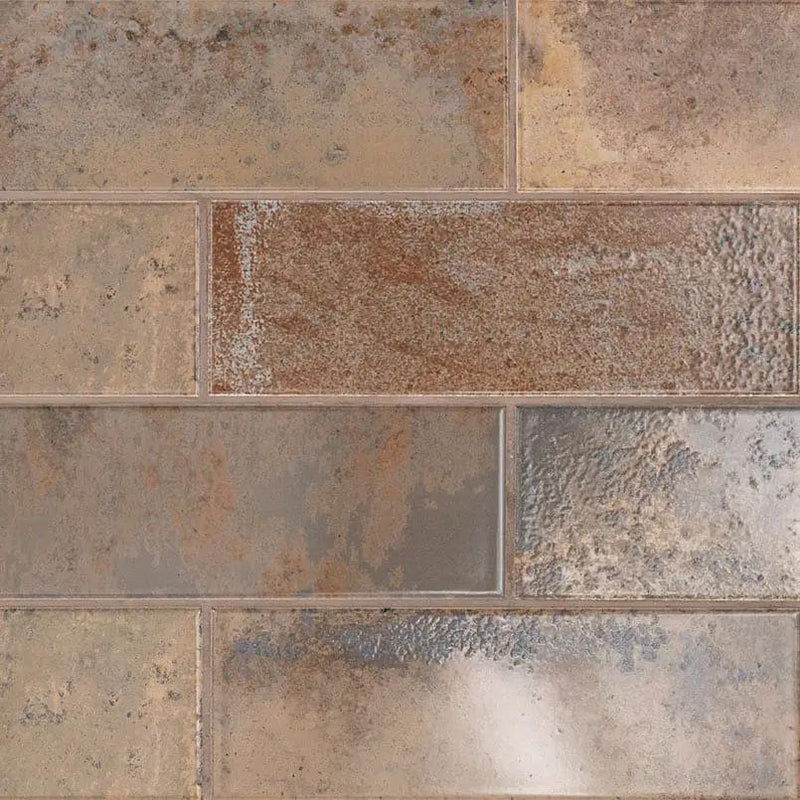 Marza Rust Subway Tile Glossy Ceramic Mosaics 4x12 close up