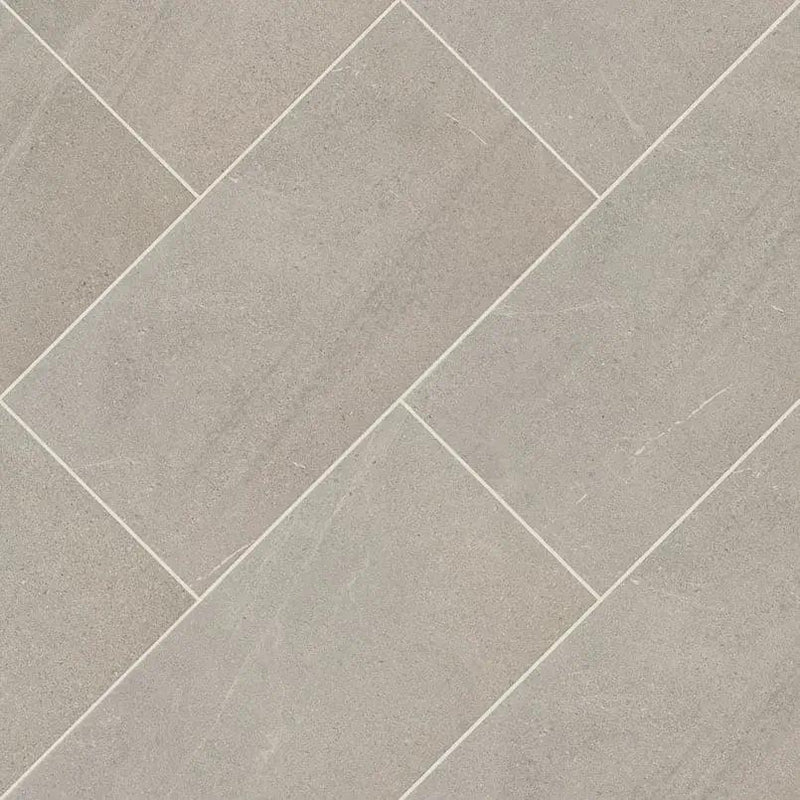 Traktion Maven Gris Matte Limestone Look Porcelain Tiles 12x24 angled view
