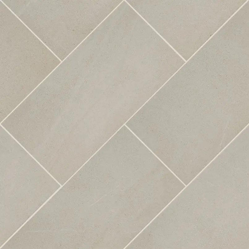 Traktion Maven Ivory Matte Limestone Look Porcelain Tiles 12x24 angled view