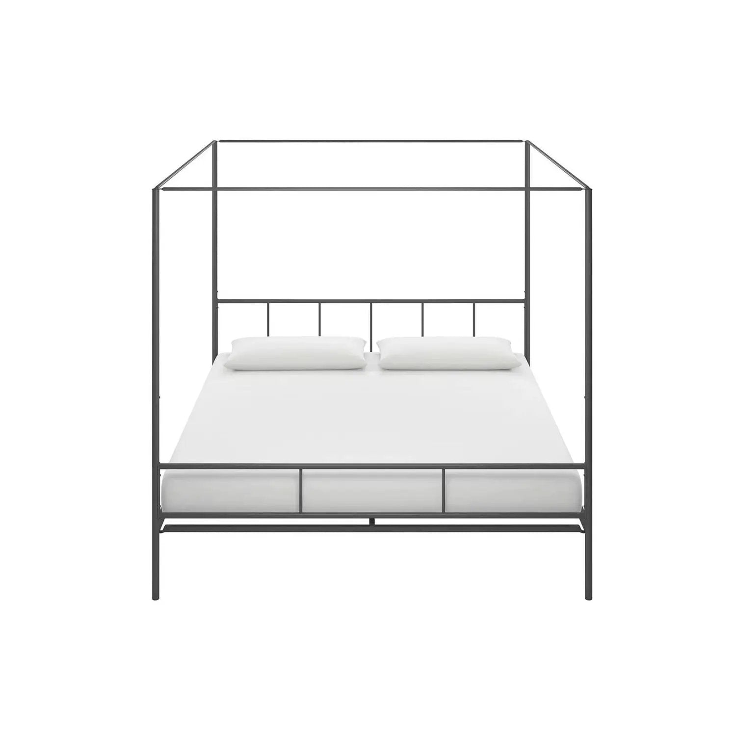 King size Dark Grey Metal Canopy Bed Frame with Headboard and Footboard by HomePacific