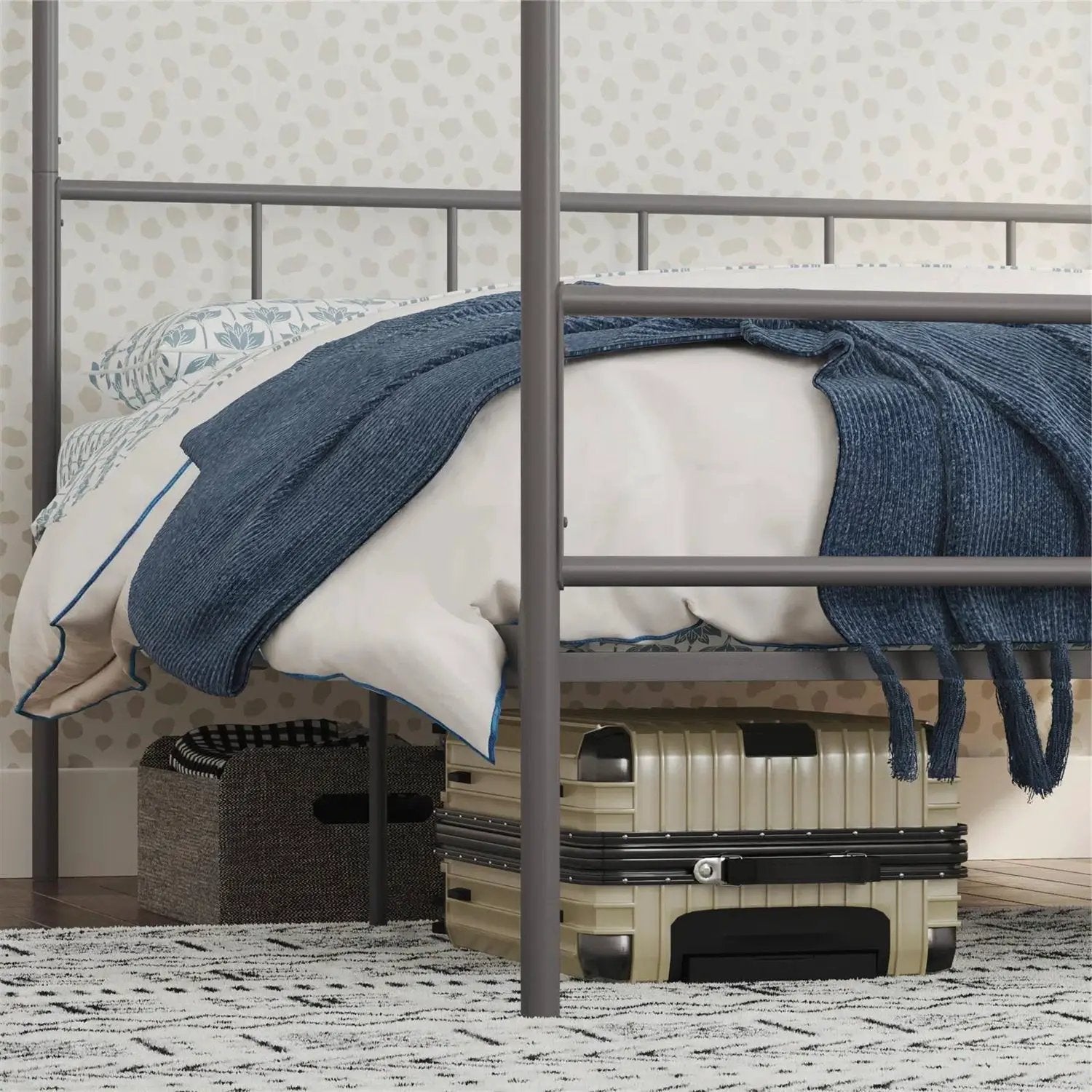 King size Dark Grey Metal Canopy Bed Frame with Headboard and Footboard by HomePacific