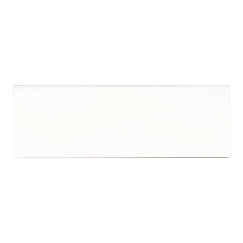 White 2x8 Glossy Bullnose Porcelain Moldings 4x12 close up