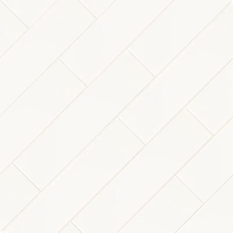 White 2x8 Glossy Porcelain Mosaics 4x12 angled view