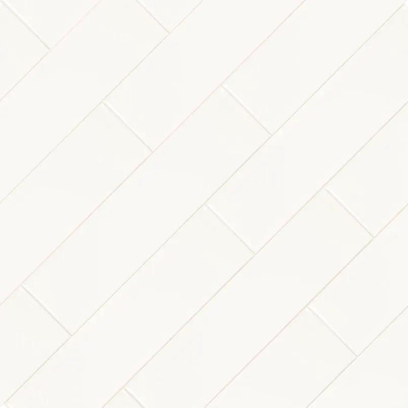 White 2x8 Glossy Bullnose Porcelain Moldings 3x6 angled view