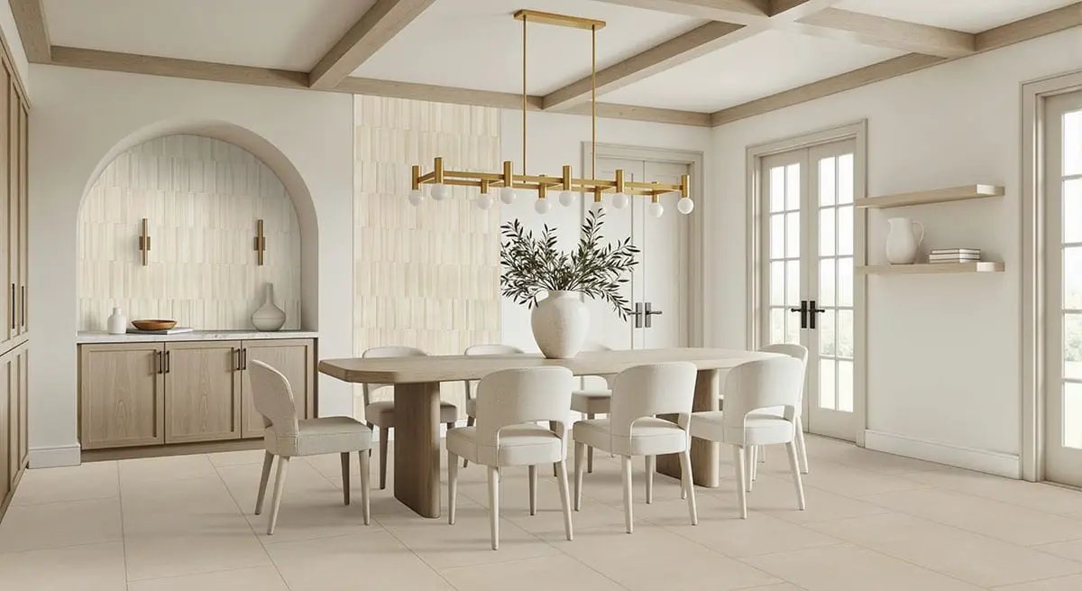 Murcia Alabaster Matte Porcelain Tiles 24x48 in a finished room