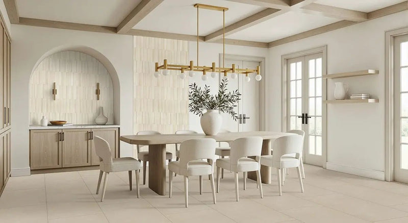 Murcia Alabaster Matte Porcelain Tiles 24x48 in a finished room