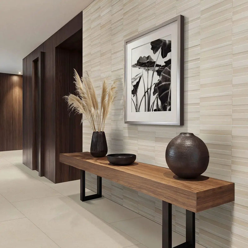Murcia Alabaster Origin Matte Ceramic Tiles 16x48 in a finished room