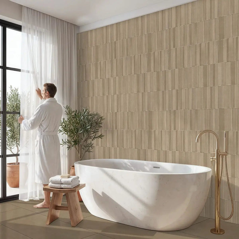Murcia Clay Matte Porcelain Tiles 24x48 in a finished room