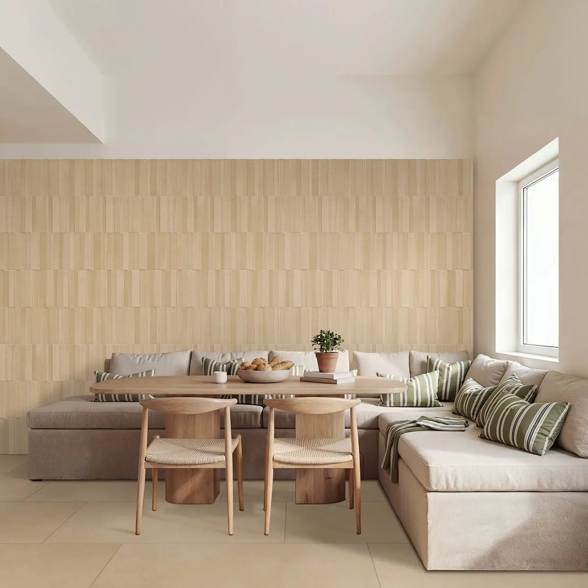 Murcia Dune Matte Porcelain Tiles 24x48 in a finished room
