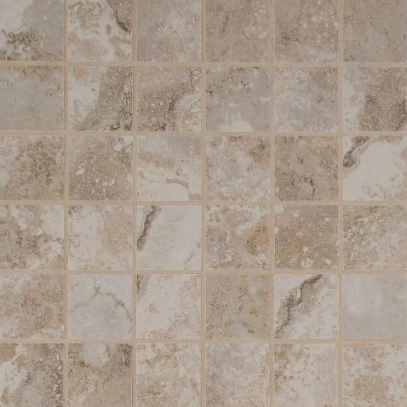Napa Beige Matte Travertine Look Ceramic Mosaics 2x2 close up