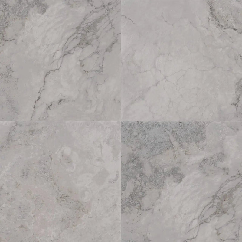 Napa Gray Matte Travertine Look Ceramic Tiles 12x12 close up
