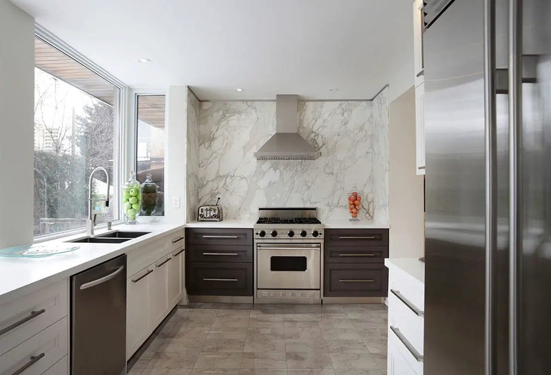 Napa Gray Matte Travertine Look Ceramic Tiles 12x24 in a finished room