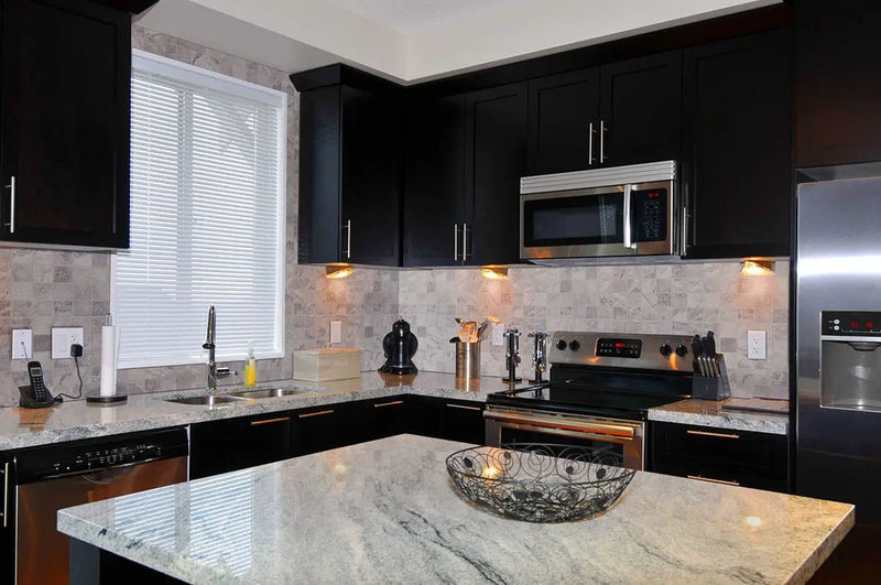 Napa Gray Matte Travertine Look Ceramic Tiles 12x24 in a finished room