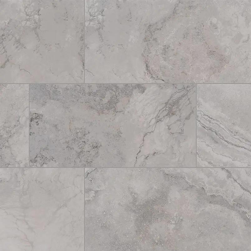 Napa Gray Matte Travertine Look Ceramic Tiles 12x24 close up