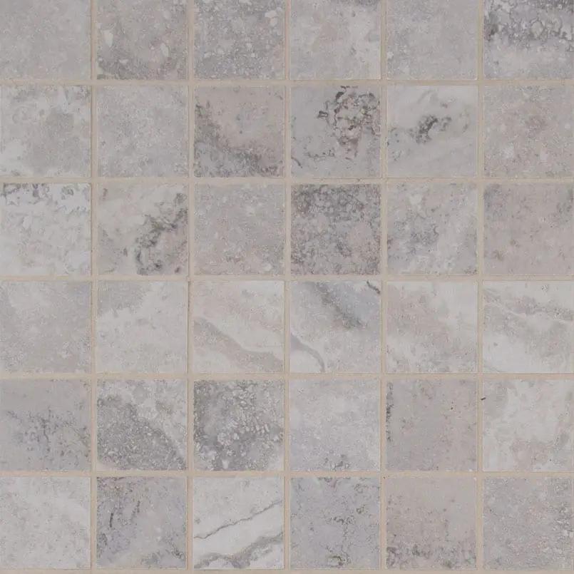 Napa Gray Matte Travertine Look Ceramic Mosaics 2x2 close up