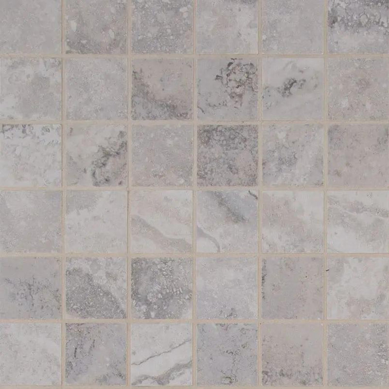 Napa Gray Matte Travertine Look Ceramic Mosaics 2x2 close up