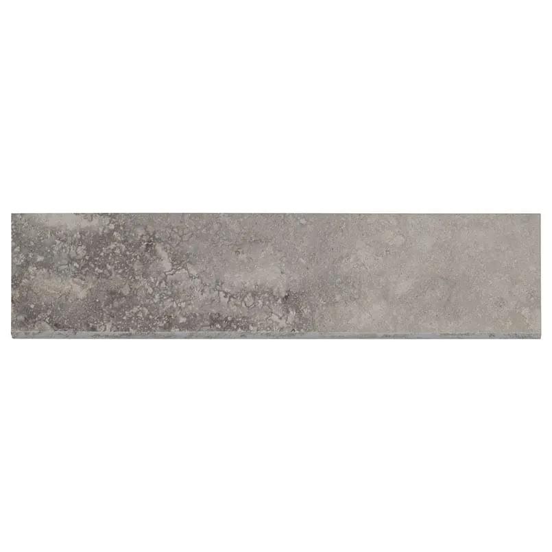Napa Gray Matte Bullnose Travertine Look Ceramic Moldings 3x24 close up