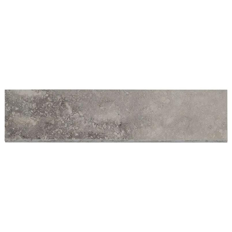 Napa Gray Matte Bullnose Travertine Look Ceramic Moldings 3x24 close up