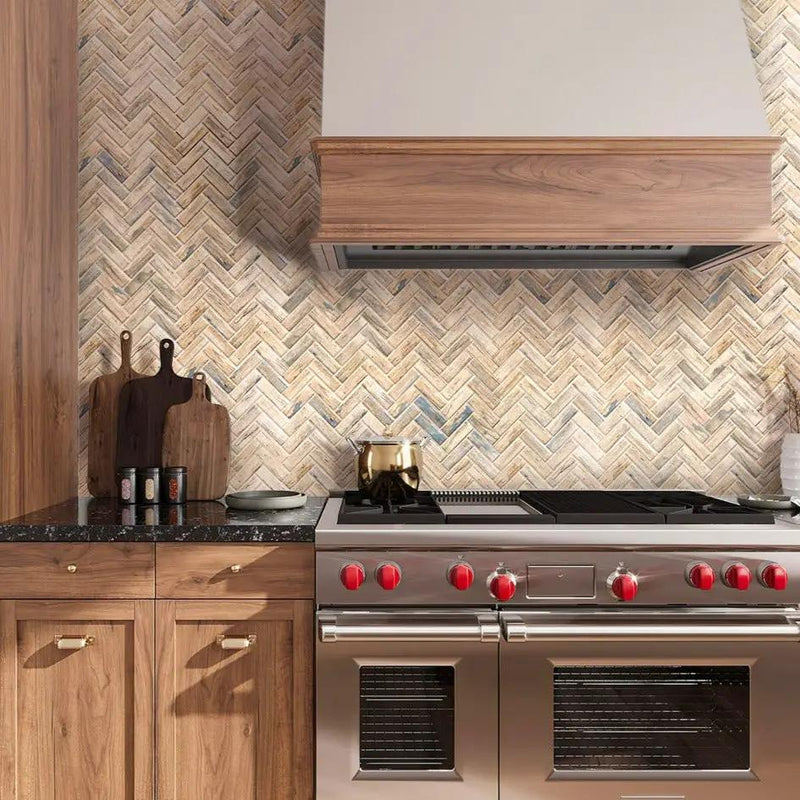 Beige 11x13 Matte Herringbone Recycled Glass Mosaic Tile (10 pack, 9.625 sq ft/case) by Apollo Tile