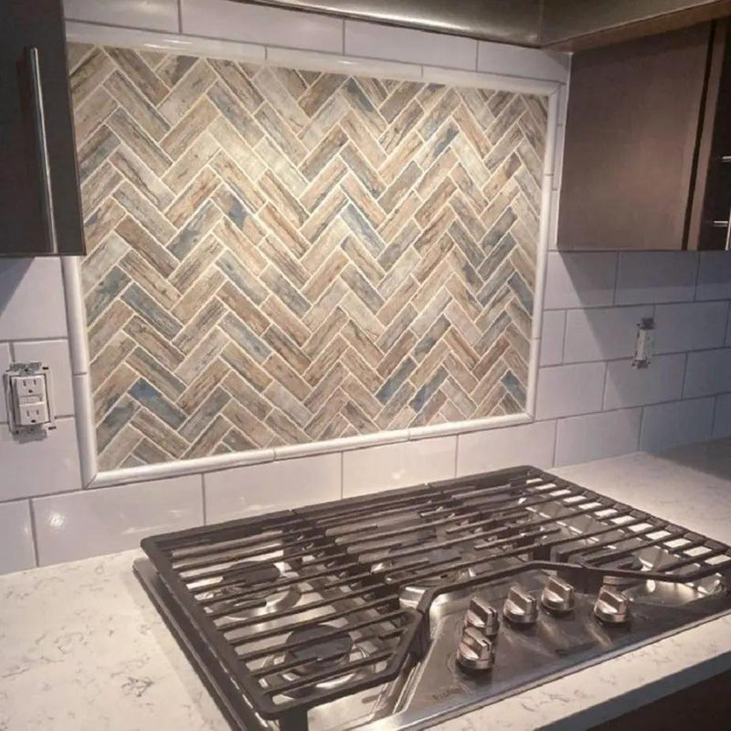 Beige 11x13 Matte Herringbone Recycled Glass Mosaic Tile (10 pack, 9.625 sq ft/case) by Apollo Tile