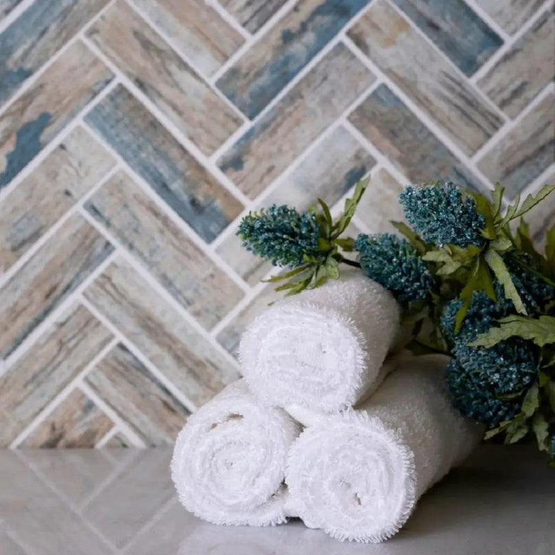 Beige 11x13 Matte Herringbone Recycled Glass Mosaic Tile (10 pack, 9.625 sq ft/case) by Apollo Tile