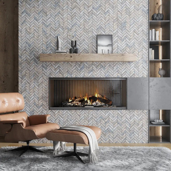 Beige 11x13 Matte Herringbone Recycled Glass Mosaic Tile (10 pack, 9.625 sq ft/case), photo 2 of 8