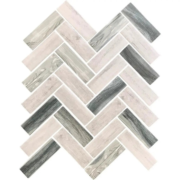 Gray Beige 11x13 Matte Herringbone Recycled Glass Mosaic Tile (10 pack, 9.625 sq ft/case), photo 2 of 3