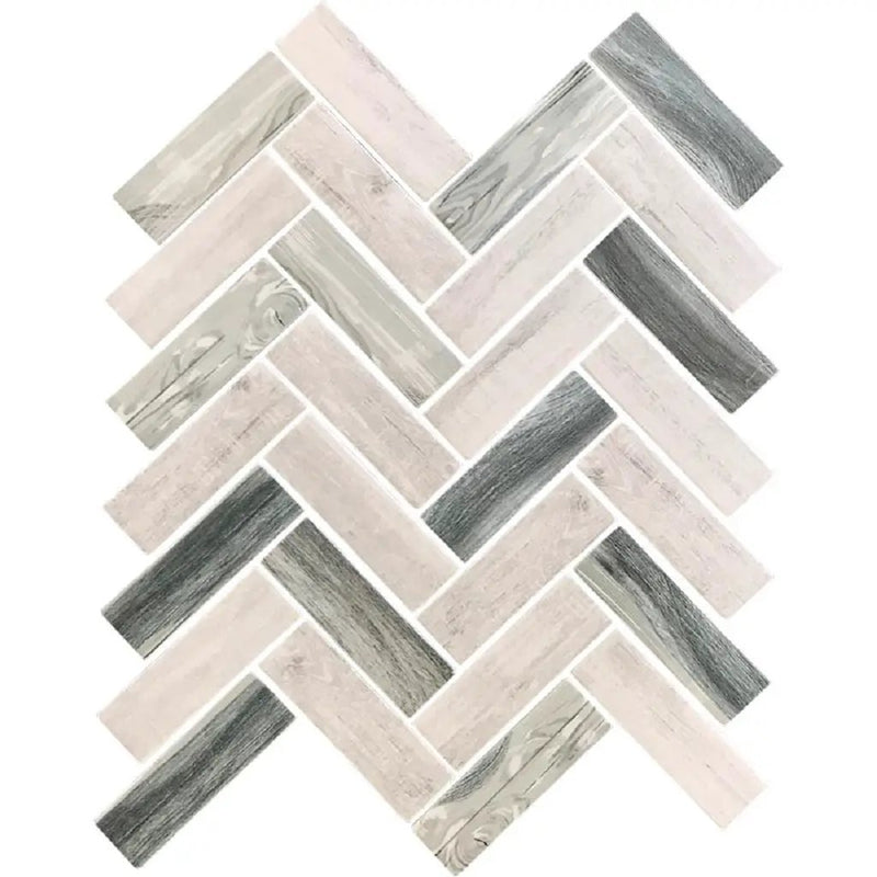 Gray Beige 11x13 Matte Herringbone Recycled Glass Mosaic Tile (10 pack, 9.625 sq ft/case) by Apollo Tile