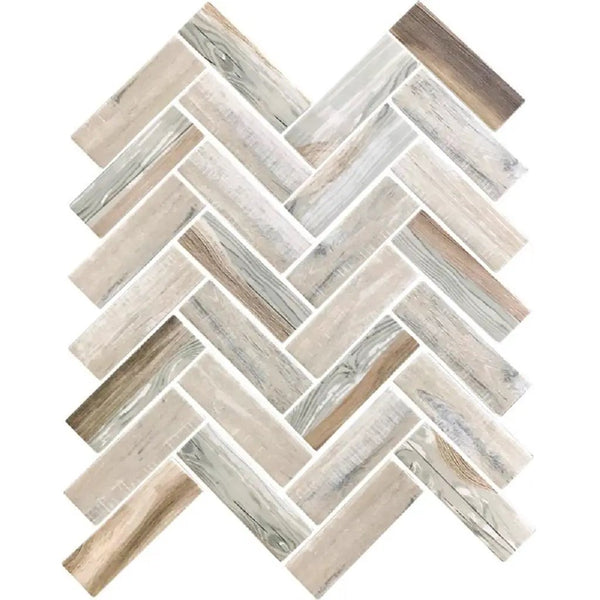 Beige 11x13 Matte Herringbone Recycled Glass Mosaic Tile (10 pack, 9.625 sq ft/case), photo 2 of 3