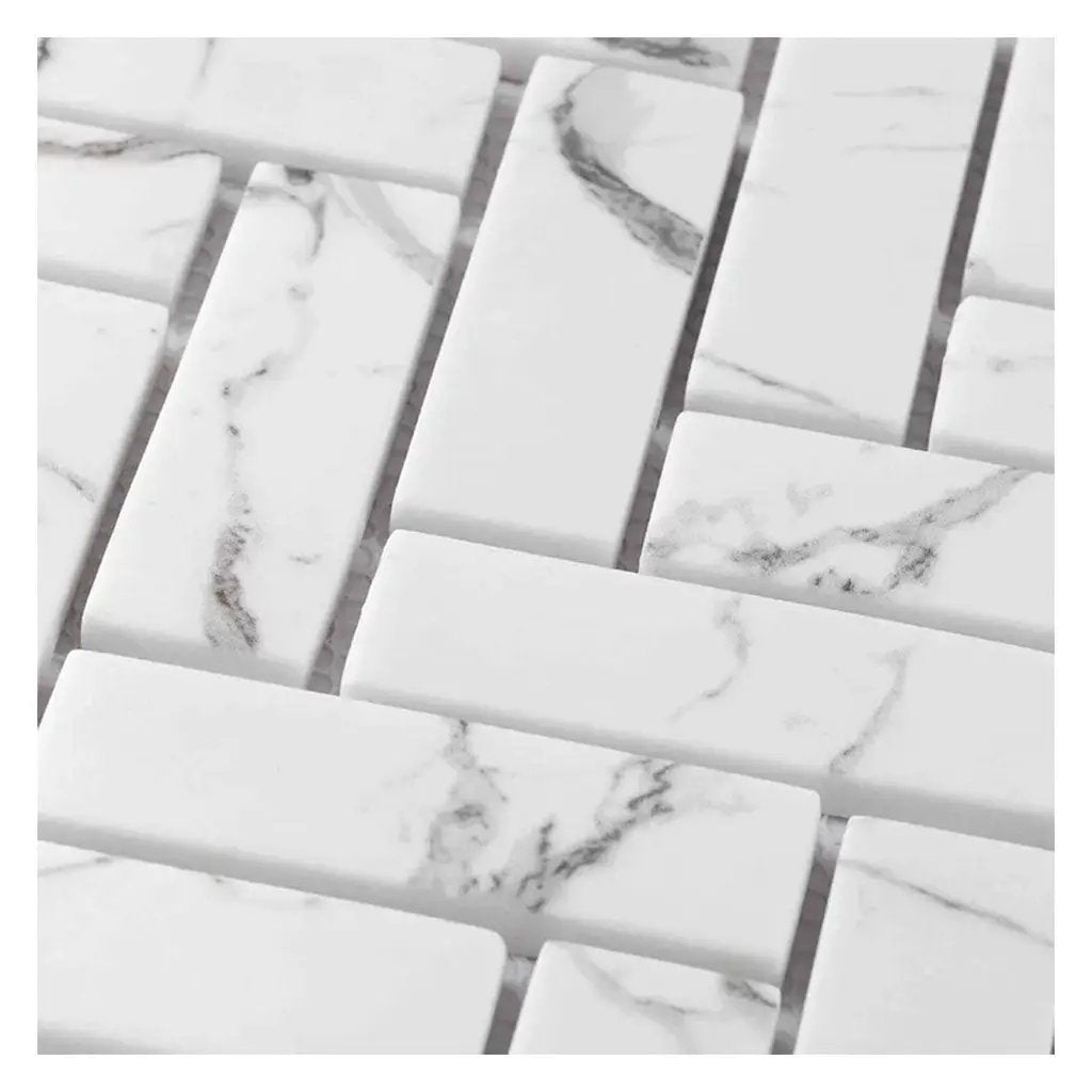 White with Gray Vein 11x13 Polished Herringbone Glass Recycled Glass Mosaic Tile (10 pack, 9.63 sq ft/case) by Apollo Tile