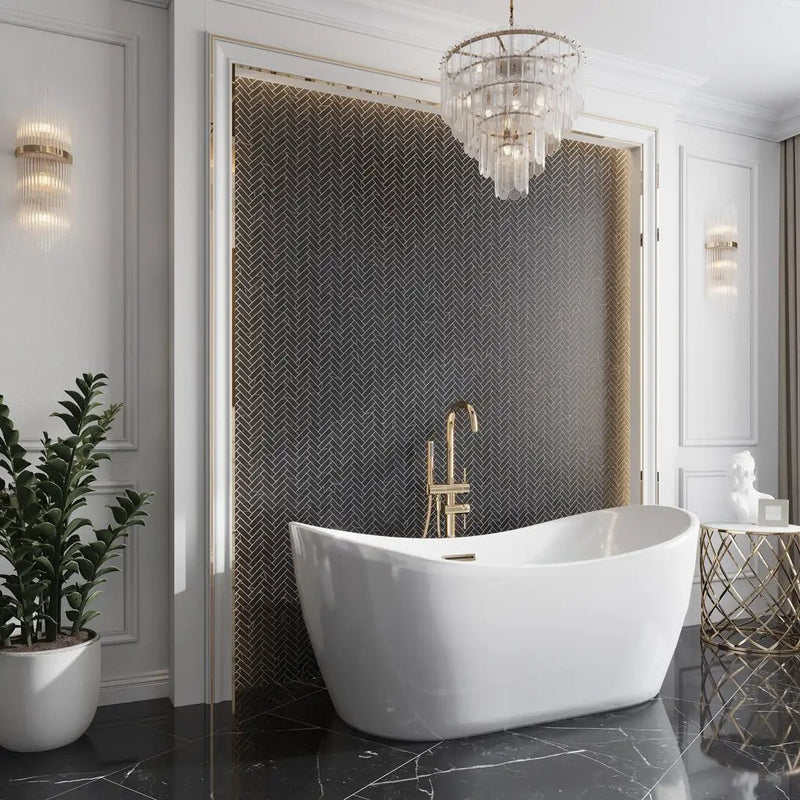 Black with White Vein 11x13 Polished Herringbone Glass Recycled Glass Mosaic Tile (10 pack, 9.63 sq ft/case) by Apollo Tile