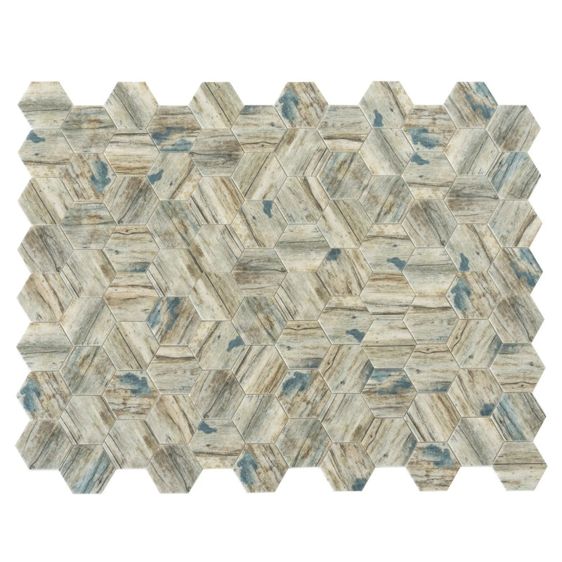 Blue Beige 10x12 Matte Hexagon Recycled Glass Mosaic Tile (10 pack, 8.29 sq ft/case) by Apollo Tile