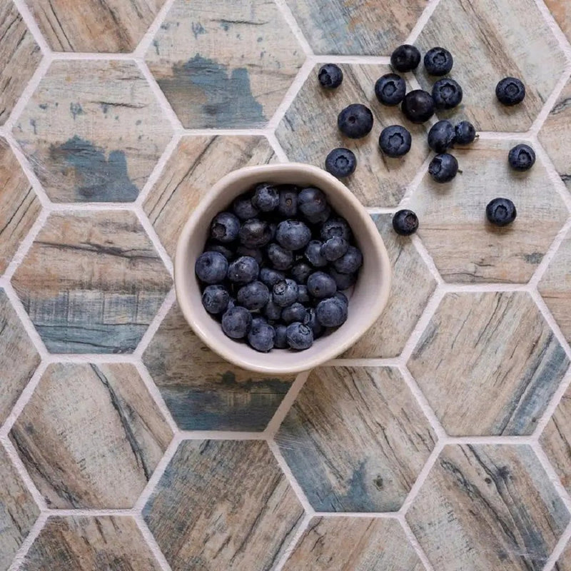 Blue Beige 10x12 Matte Hexagon Recycled Glass Mosaic Tile (10 pack, 8.29 sq ft/case) by Apollo Tile