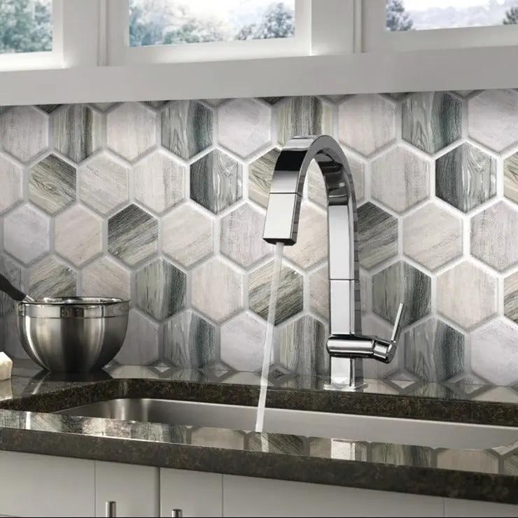 Gray Beige 10x12 Matte Hexagon Recycled Glass Mosaic Tile (10 pack, 8.29 sq ft/case) by Apollo Tile