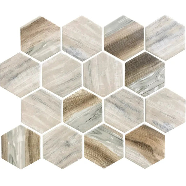Beige 10x12 Matte Hexagon Recycled Glass Mosaic Tile (10 pack, 8.29 sq ft/case), photo 2 of 4